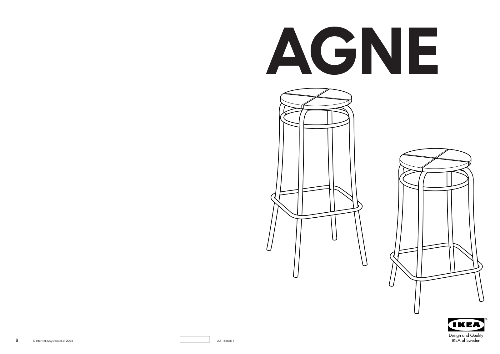 IKEA AGNE BAR STOOL 24 3-4 Assembly Instruction