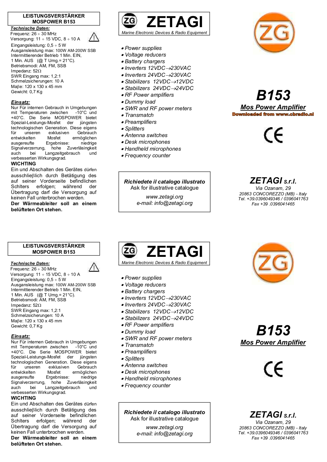 ZETAGI B 153 User Manual