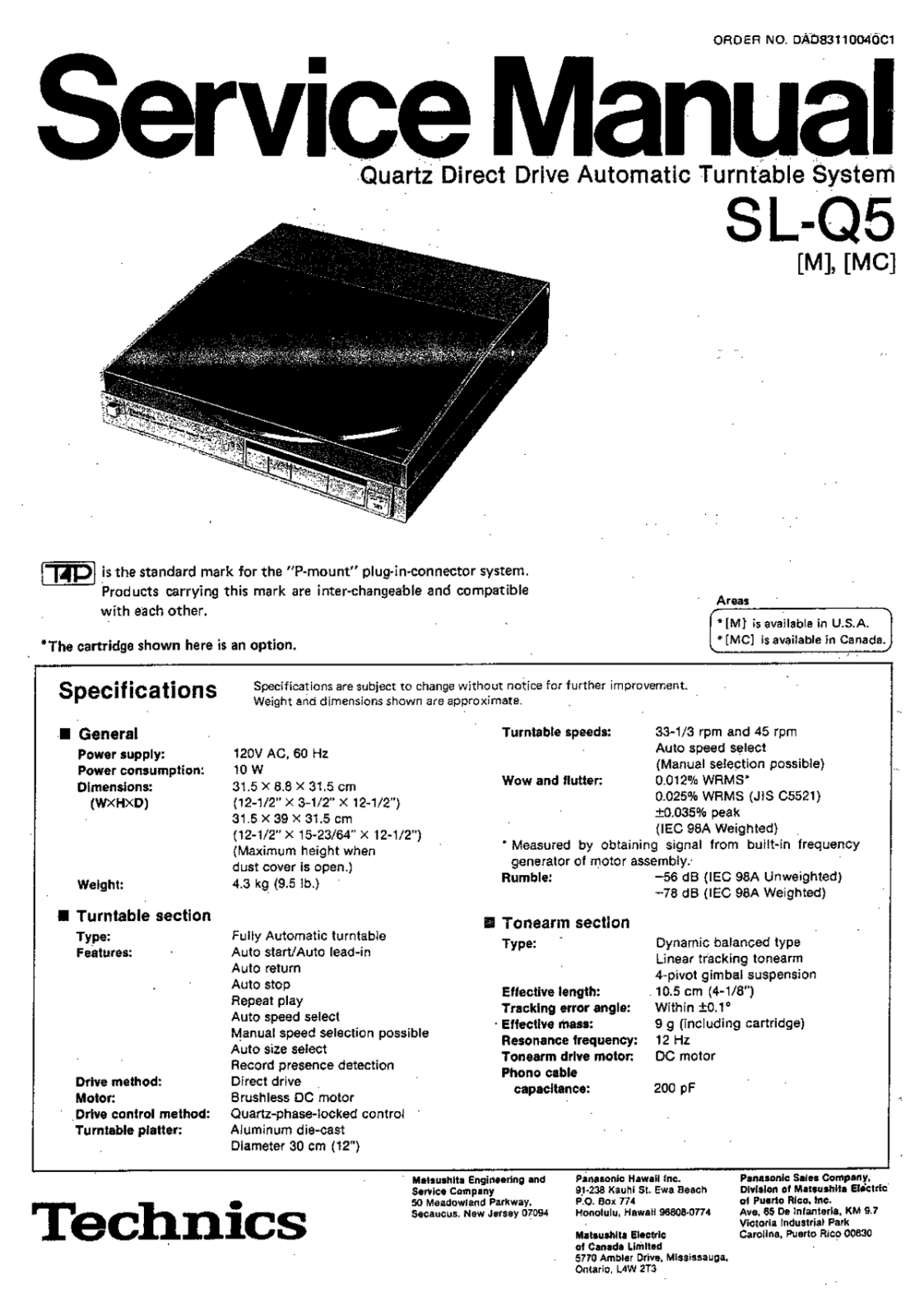 Technics SL-Q-5 Service Manual