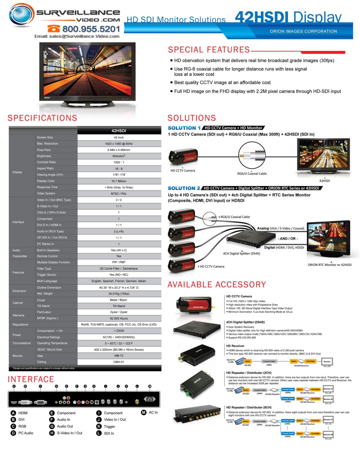 Orion 42HSDI Specsheet