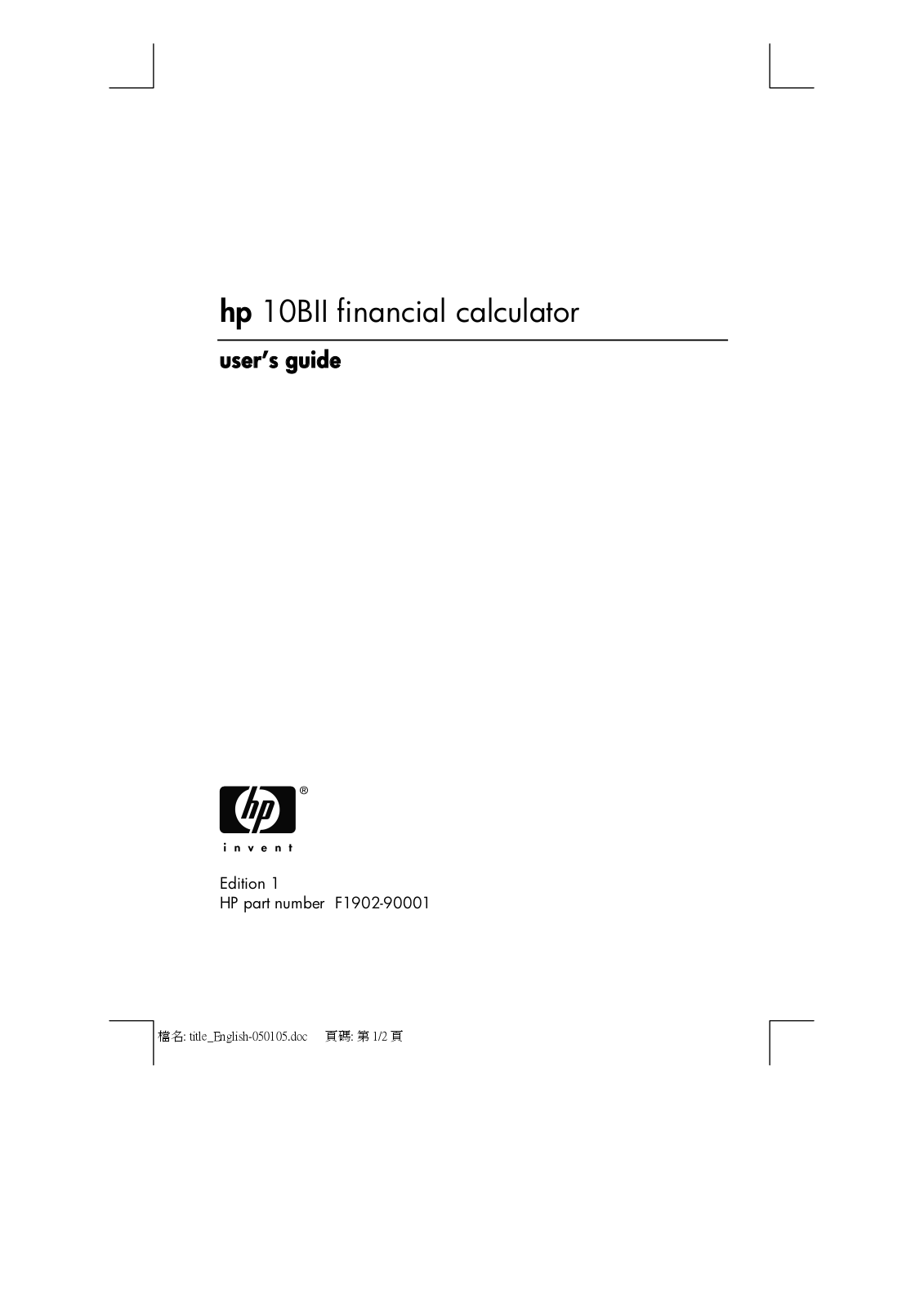 HP 10BII Financial Calculator User Manual