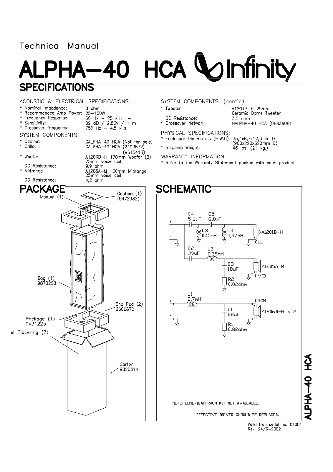 Infinity ALPHA-40 HCA User Manual