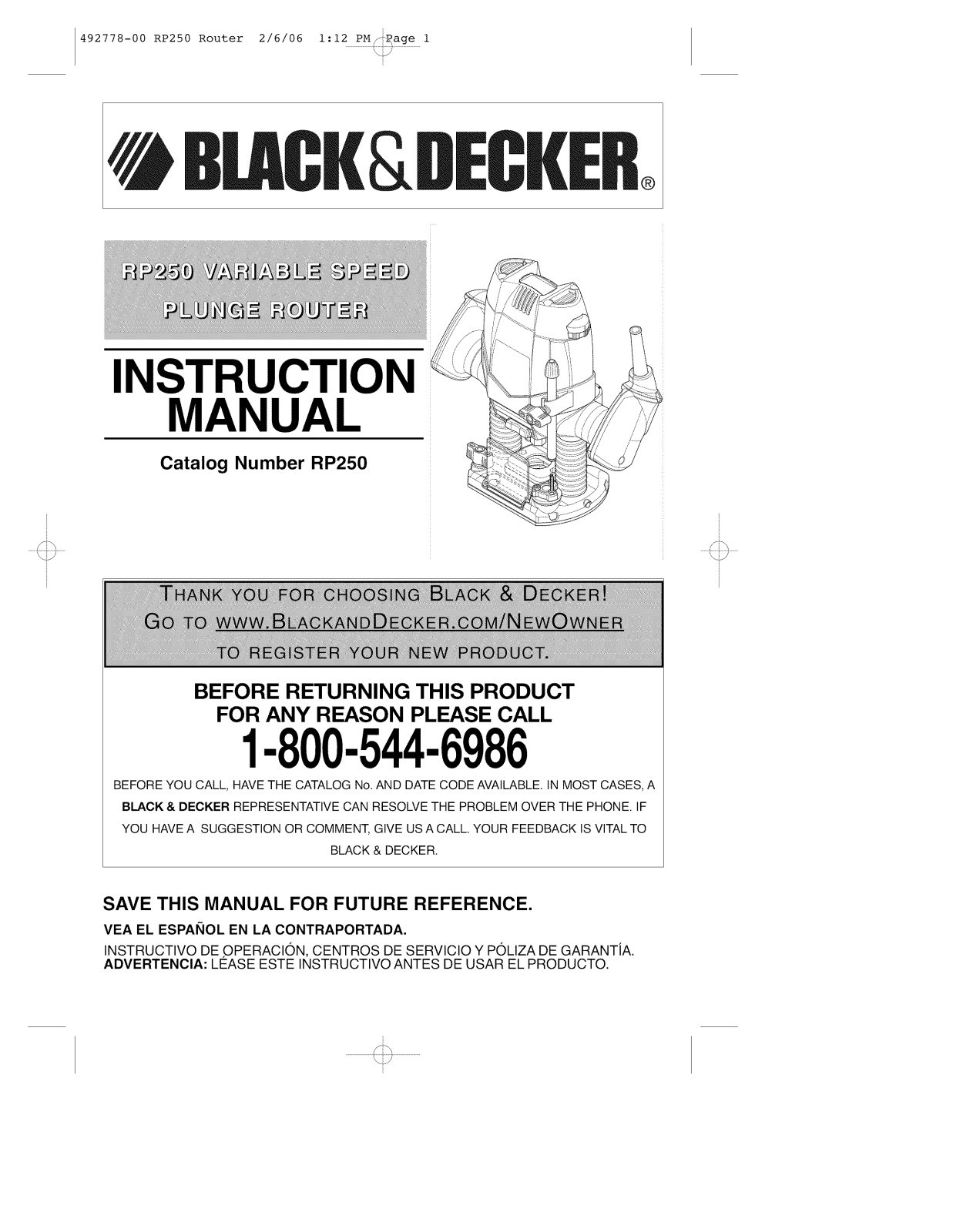 Black & Decker RP250 TYPE 1 Owner’s Manual