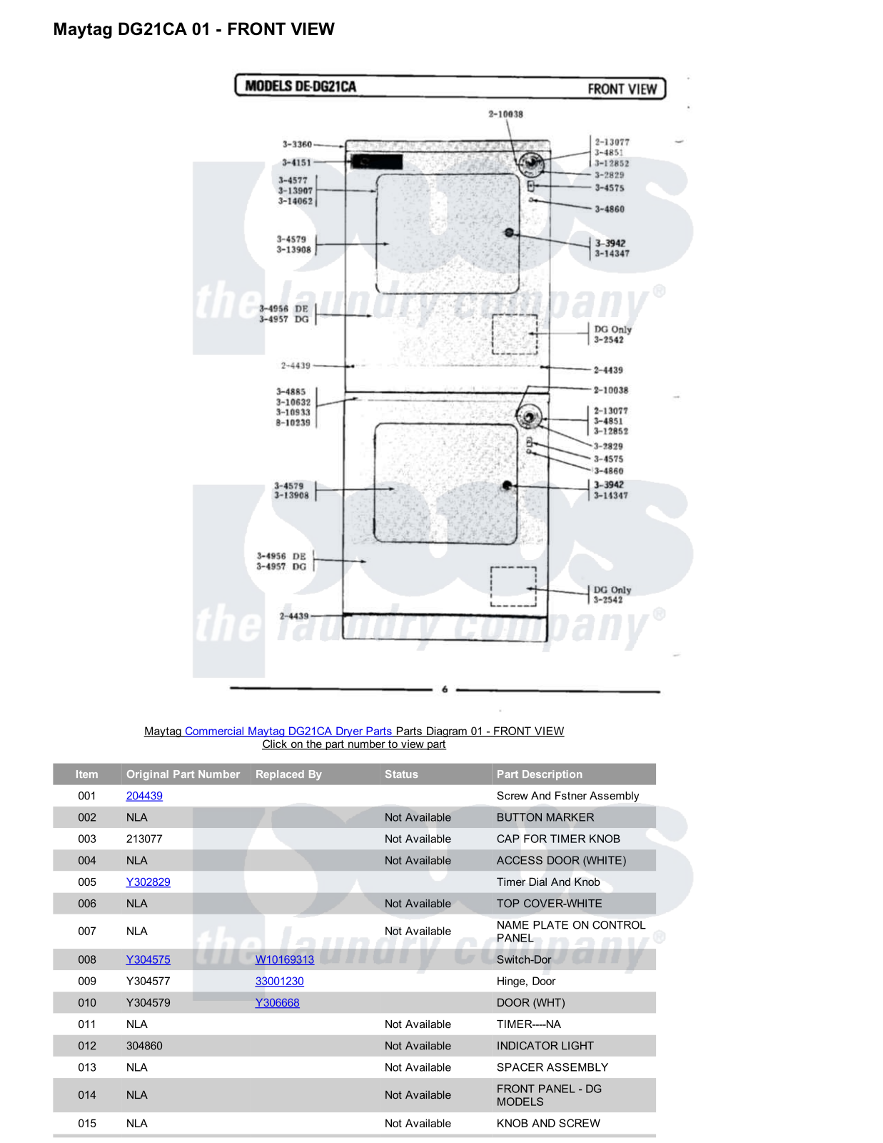 Maytag DG21CA Parts Diagram