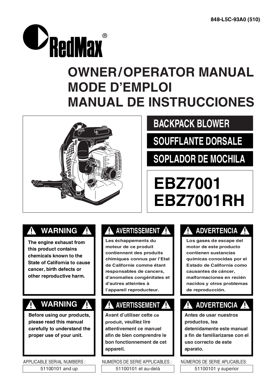 RedMax EBZ7001 User Manual