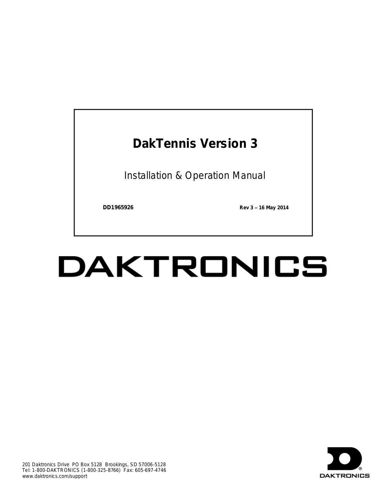 Daktronics DakTennis Version 3 User Manual