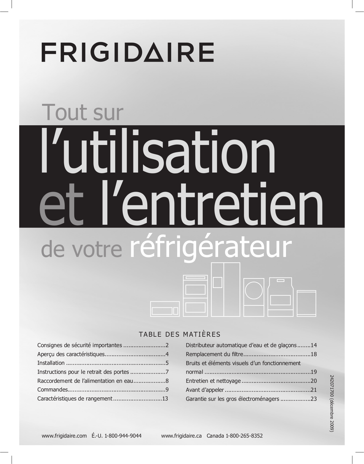 FRIGIDAIRE FFH2313L, FFHS2311L, FFHS2313LE, FFHS2313LP, FFUS2613LE User Manual