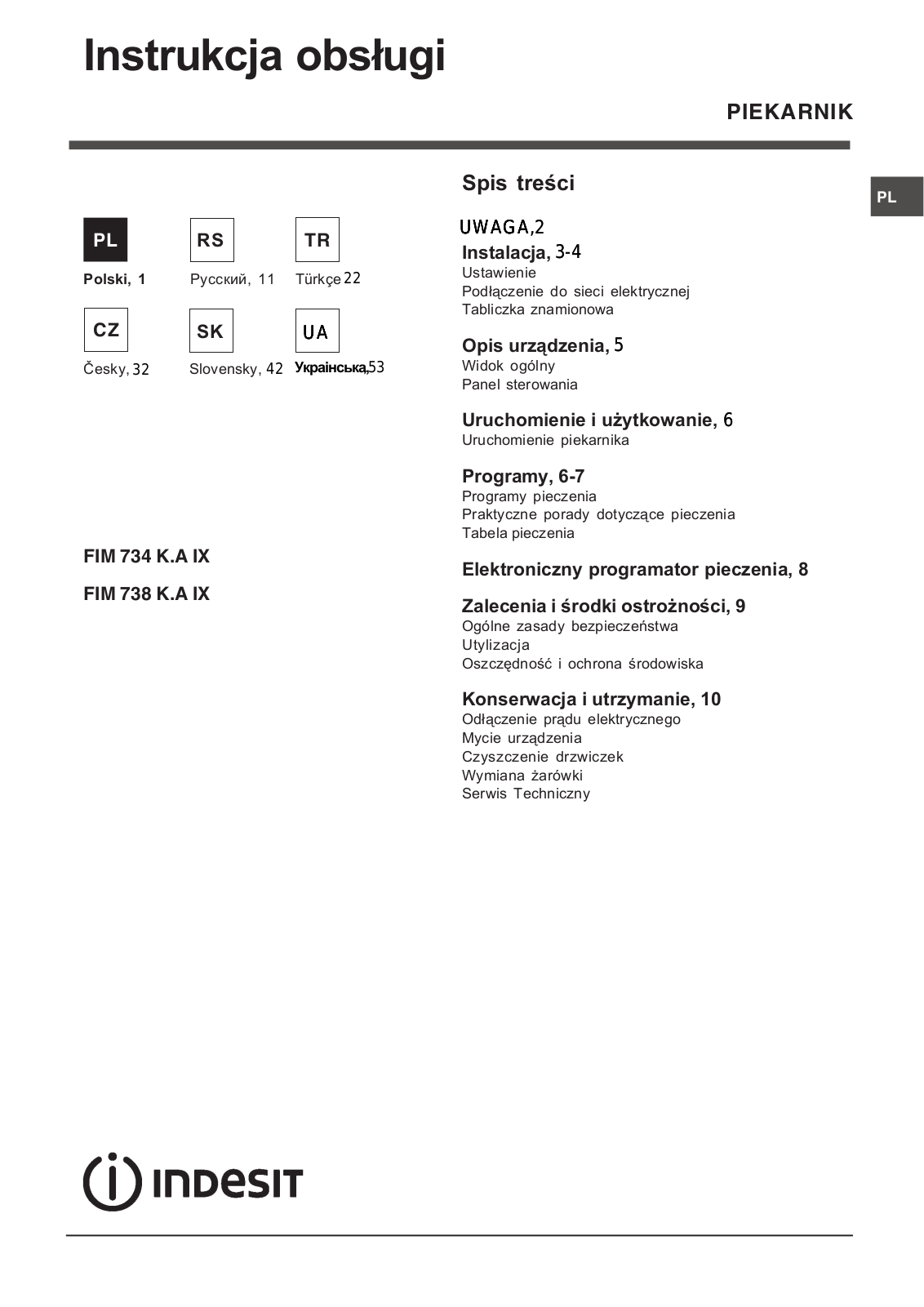 INDESIT FIM 738 K.A IX (EE) User Manual