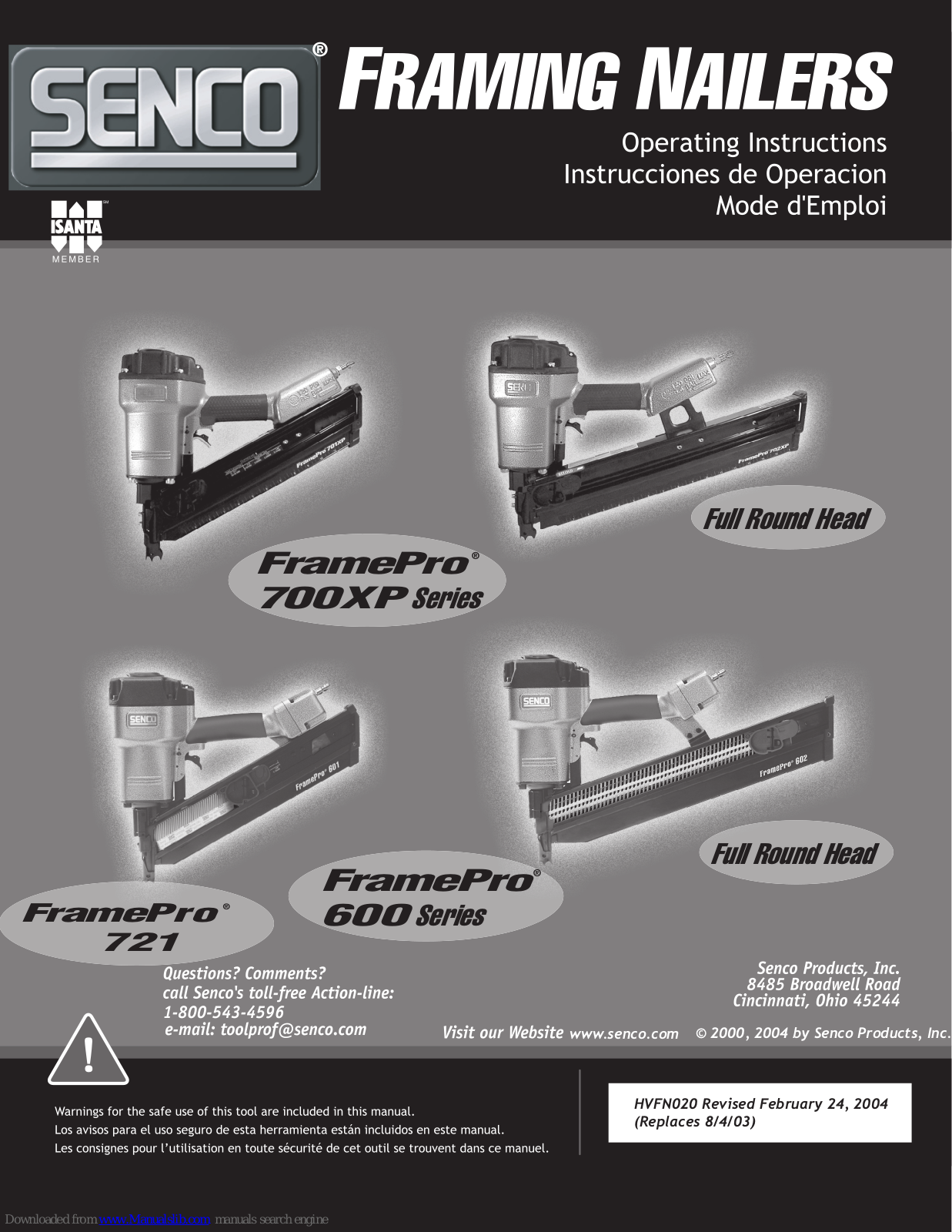 Senco FramePro 702XP, FramePro 700XP Series, FramePro 721, FramePro 600 Series Operating Manual