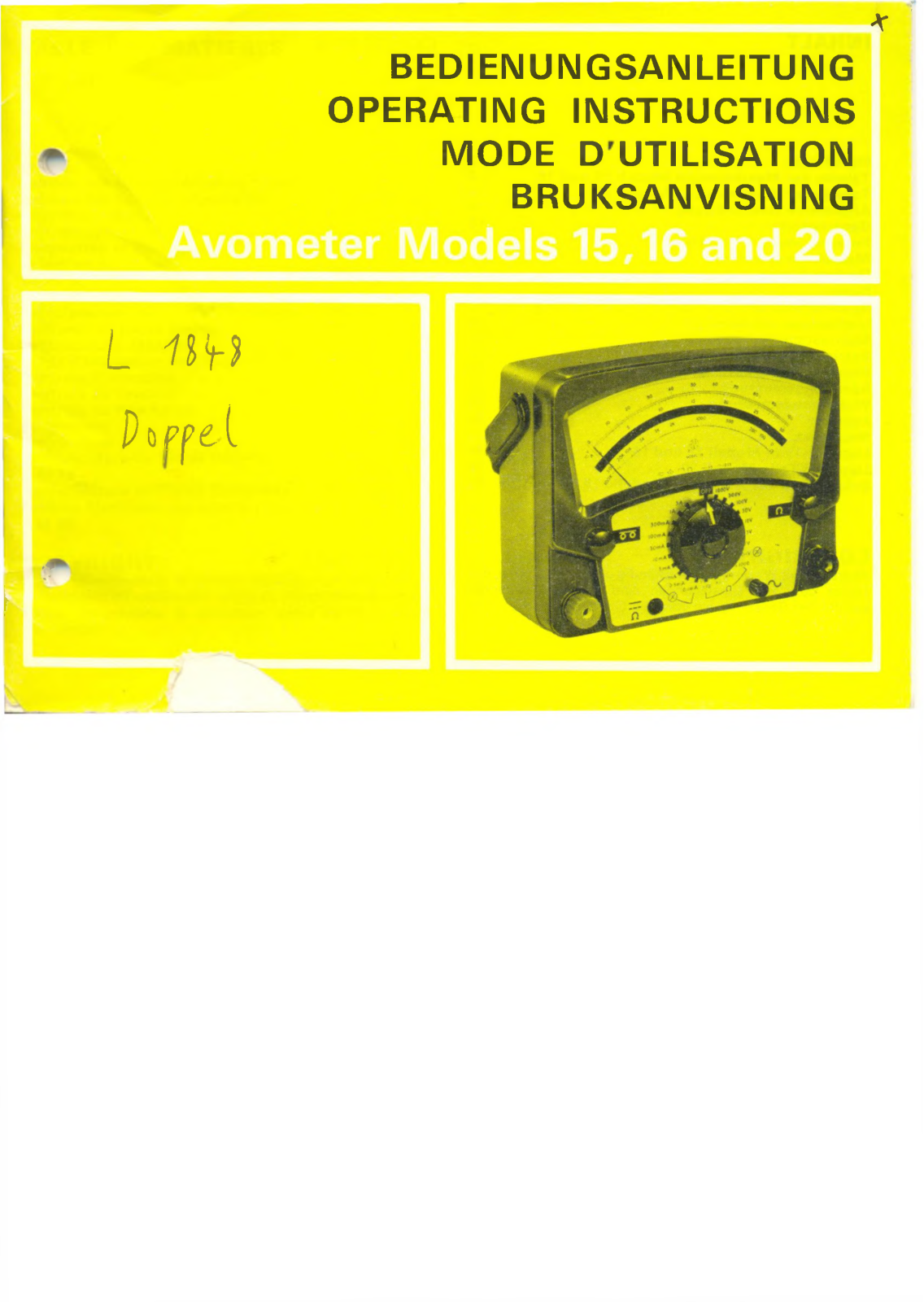 AVO Avometer20, Avometer 16, Avometer 15 Service manual