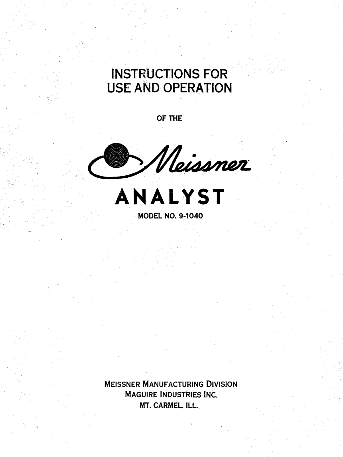 Meissner Analyst Service manual