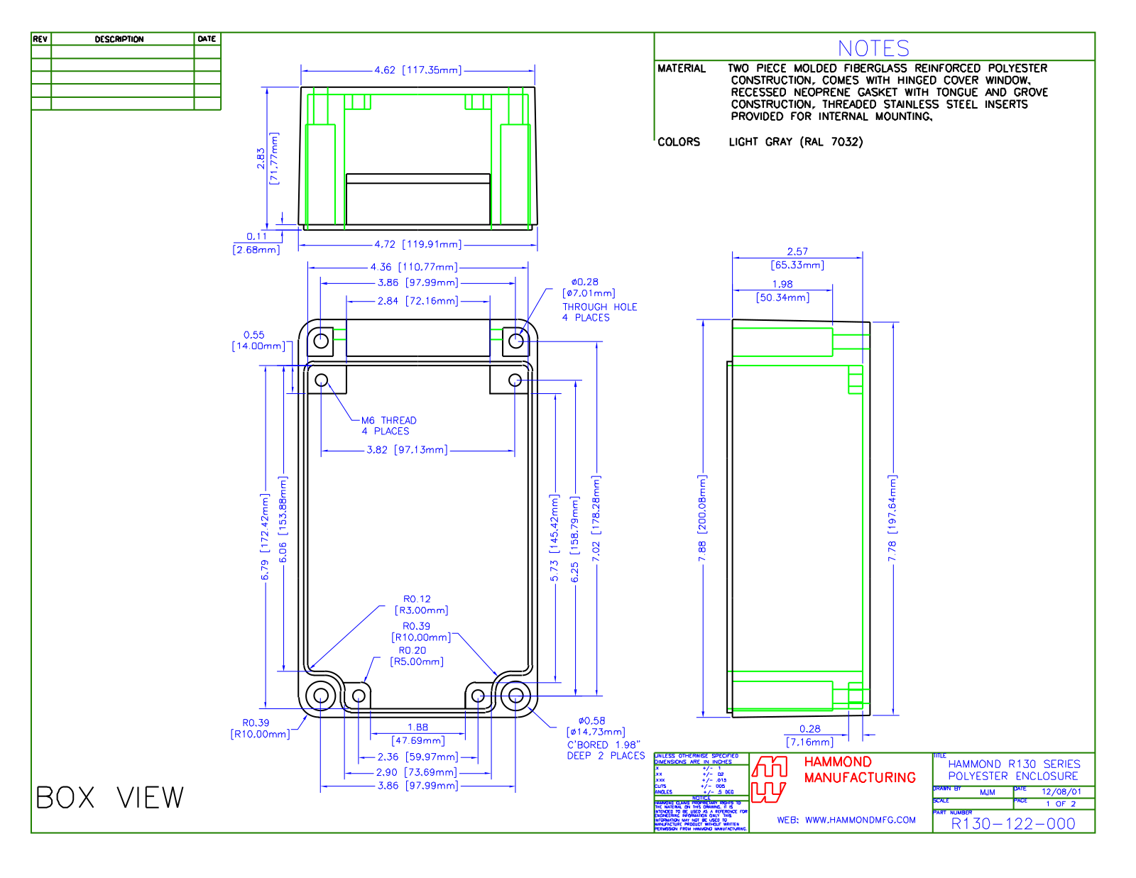 Hammond Manufacturing R130-122-000 technical drawings