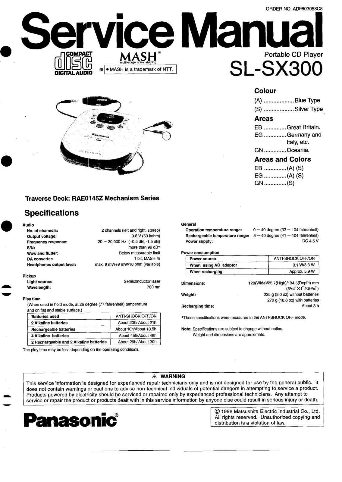 Technics SLSX-300 Service manual