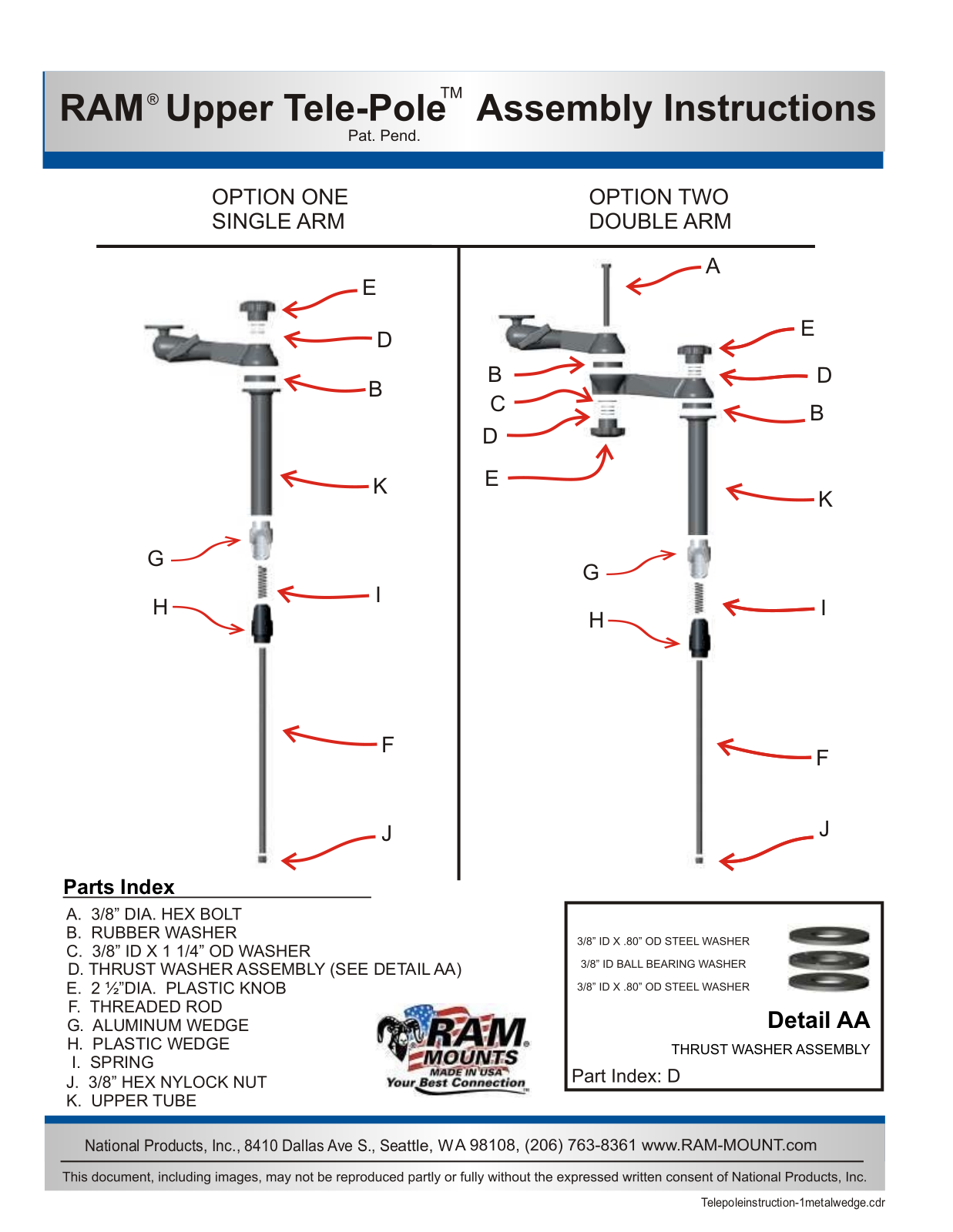 RAM Mount Tele-Pole Height Adjustment User Manual