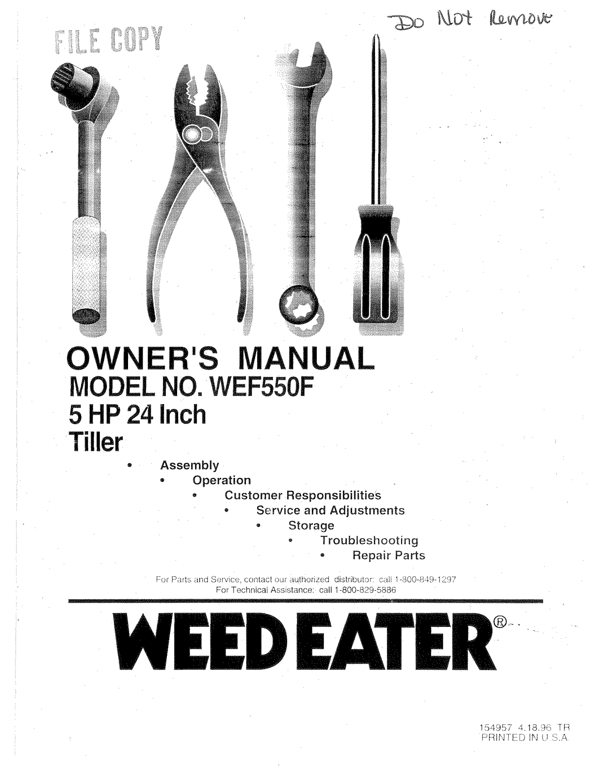 Weed Eater 154957, WEF550F User Manual