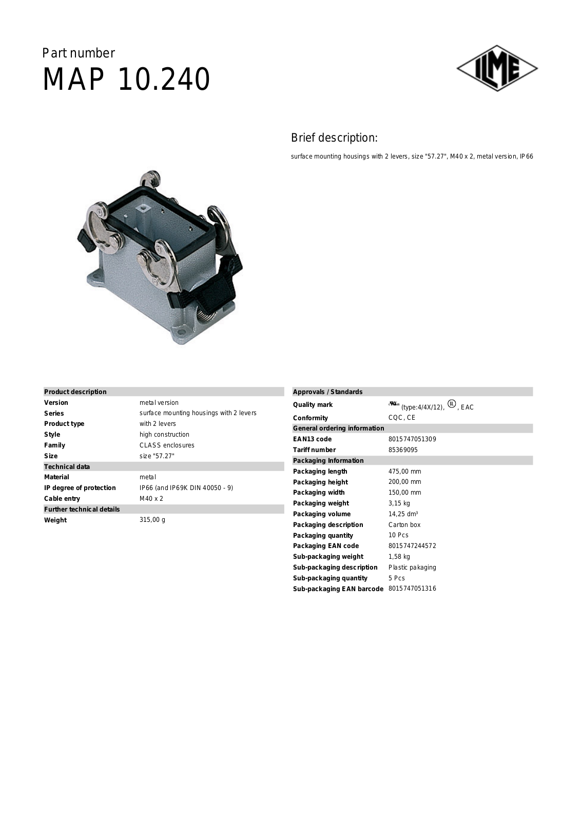 Datasheet MAP-10.240 Datasheet (ILME) - ManualMachine.com