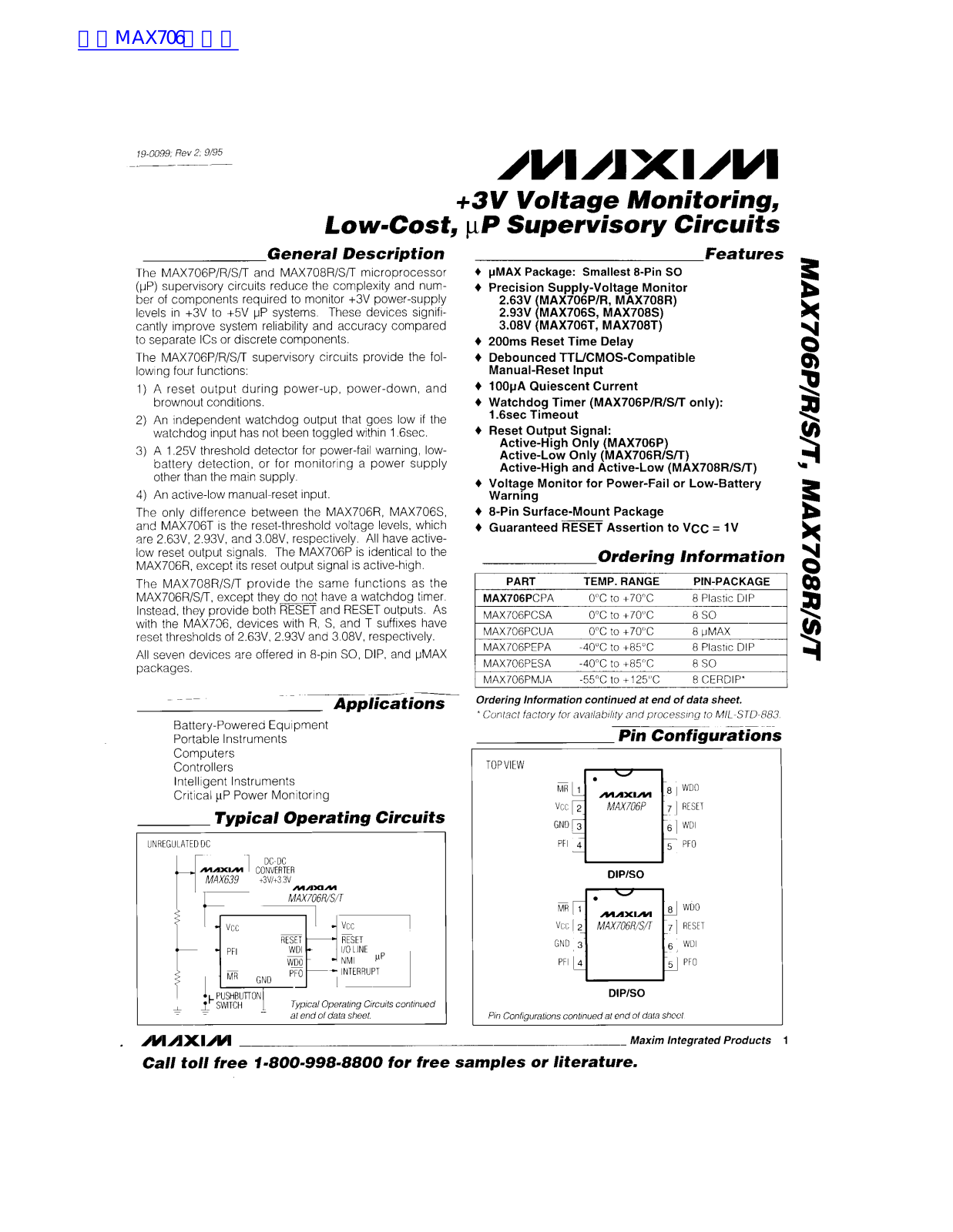 MAXIM MAX706P, MAX706R, MAX706S, MAX706T, MAX708R Technical data