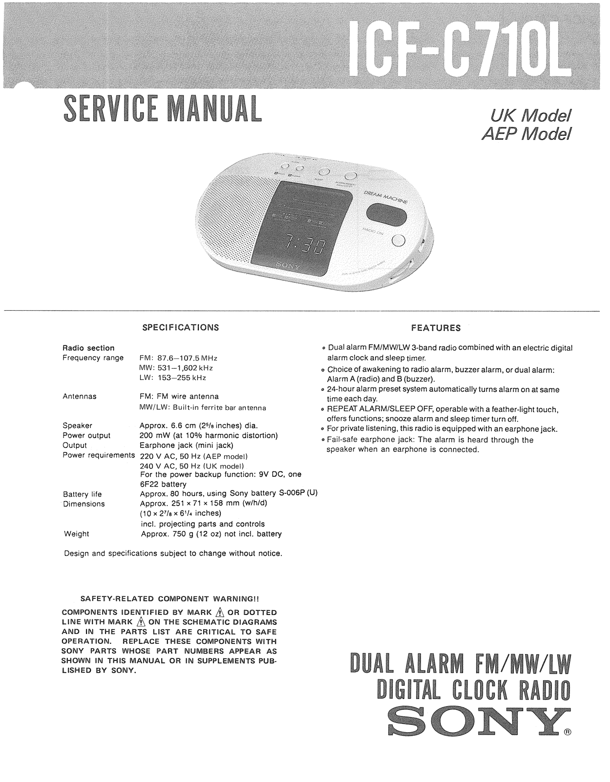 Sony ICFC-710-L Service manual