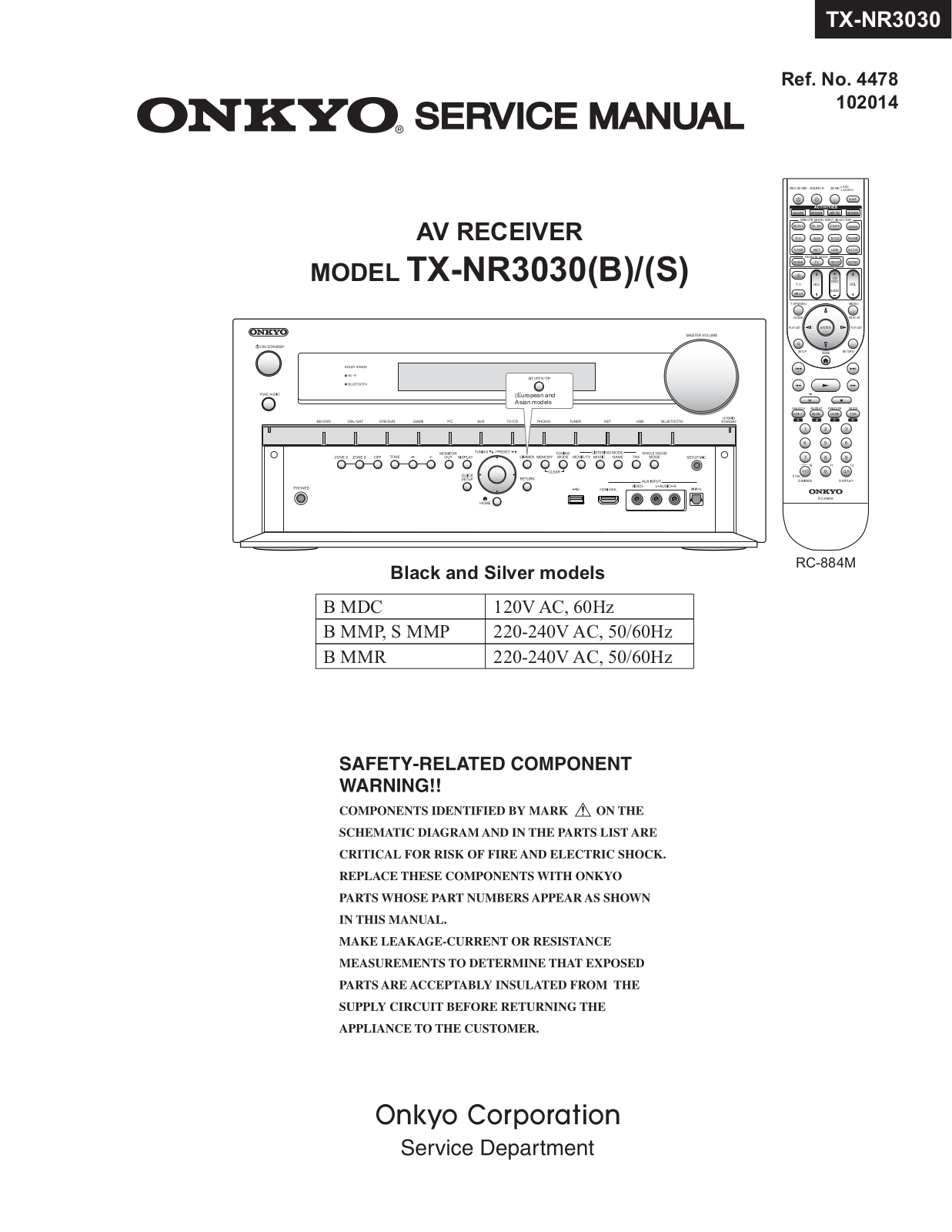 Onkyo TXNR-1030, DTR-70.6, DTR-60.6, DHC-80.6, TXNR-3030 Service Manual