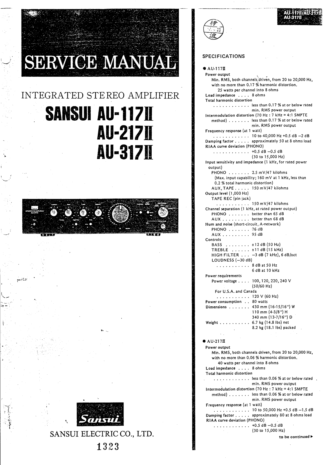 Sansui AU-117 Mk2, AU-137 Mk2, AU-127 Mk2 Service manual