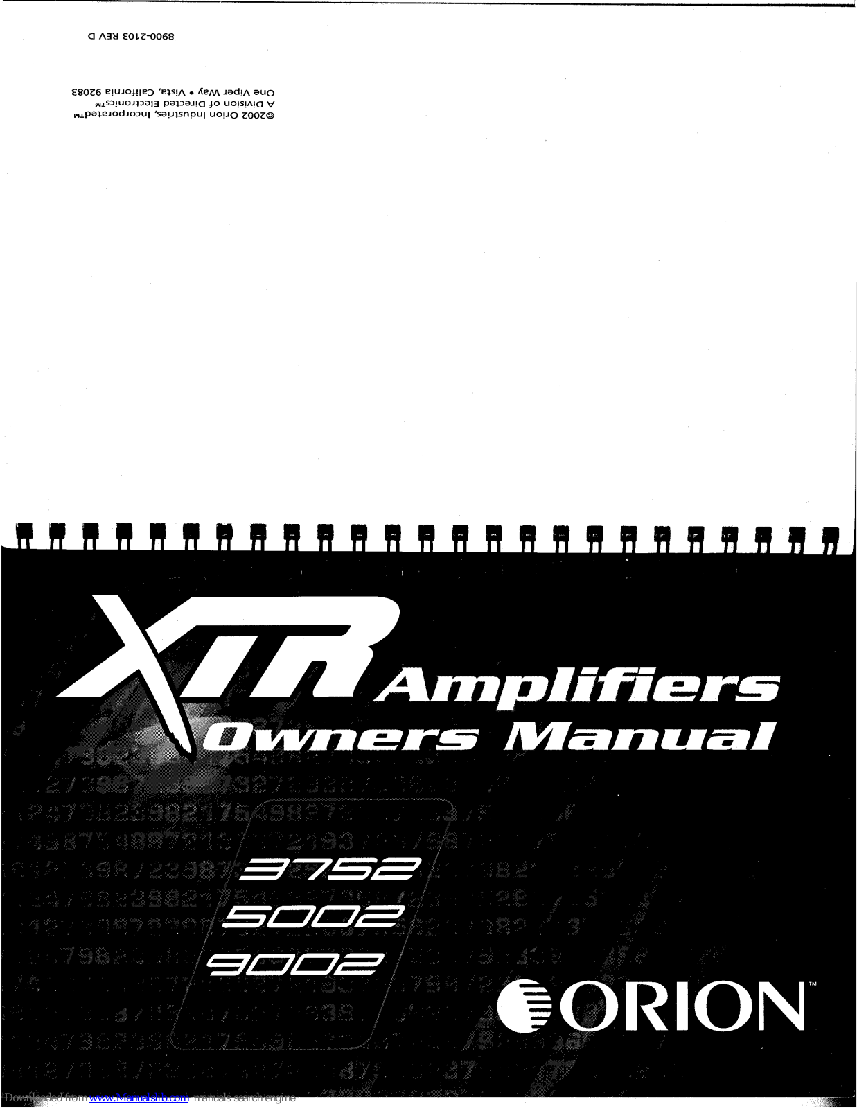 Orion XTREME 9002, XTR 3752, XTR 5002, XTREME 3752, XTREME 5002 Owner's Manual