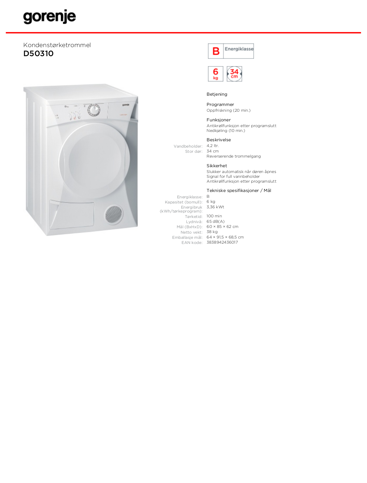 Gorenje D50310 DATASHEET - ManualMachine.com