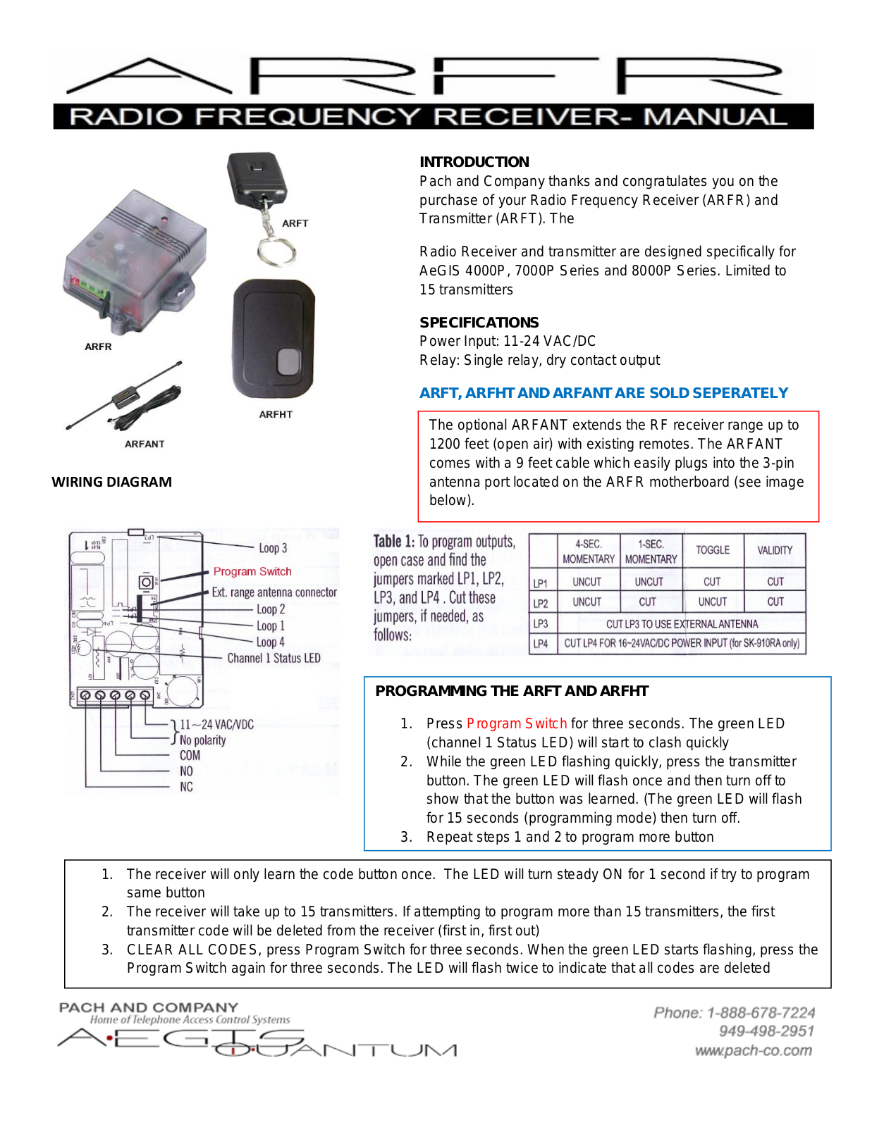 Pach and Company ARFR User Manual