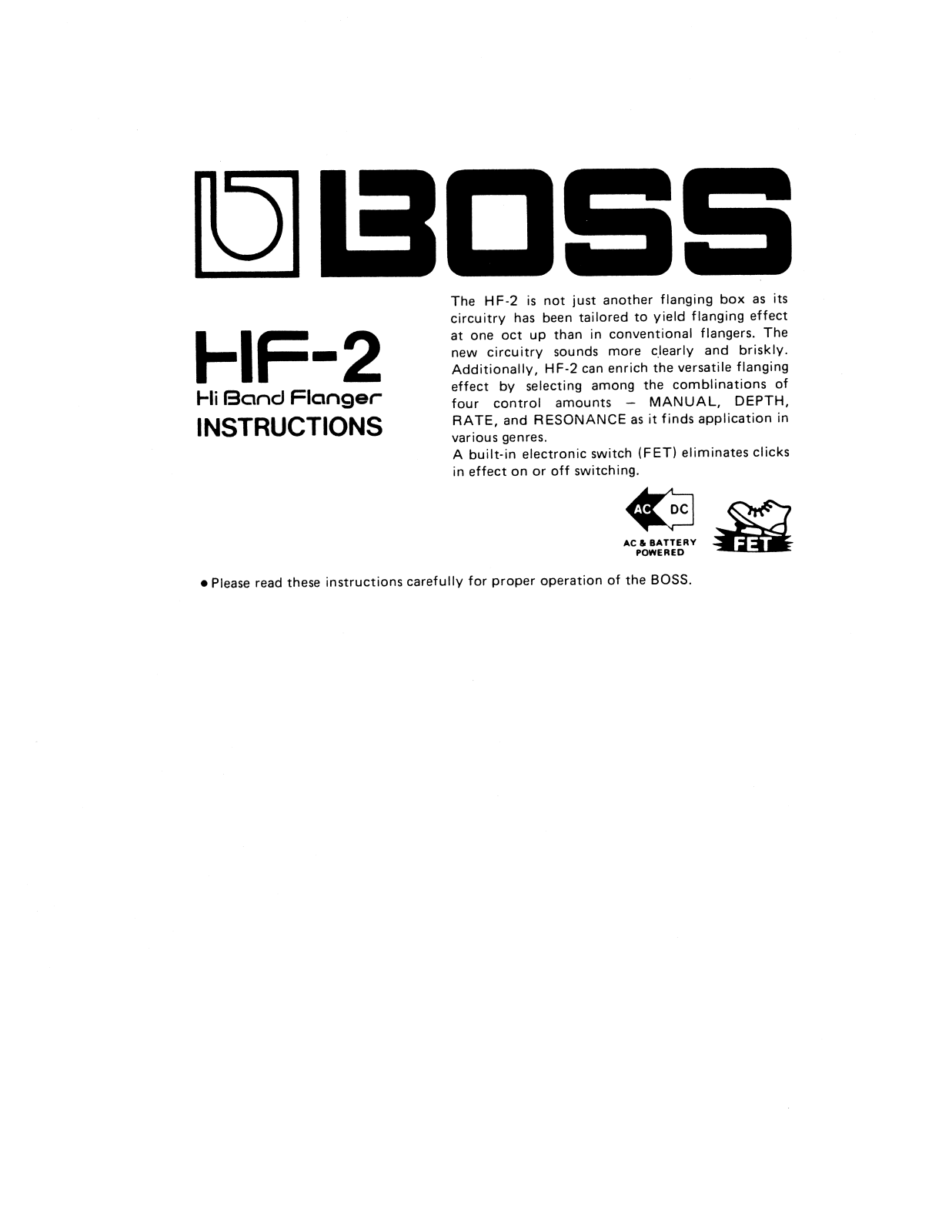 Roland Corporation HF-2 Owner's Manual