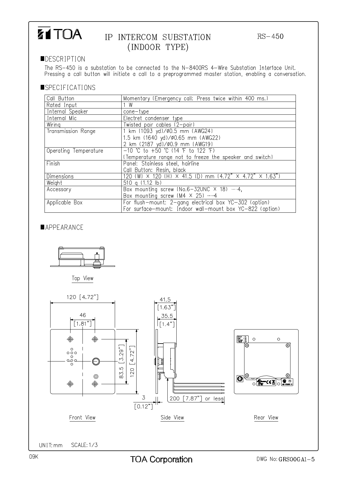 TOA RS-450 User Manual