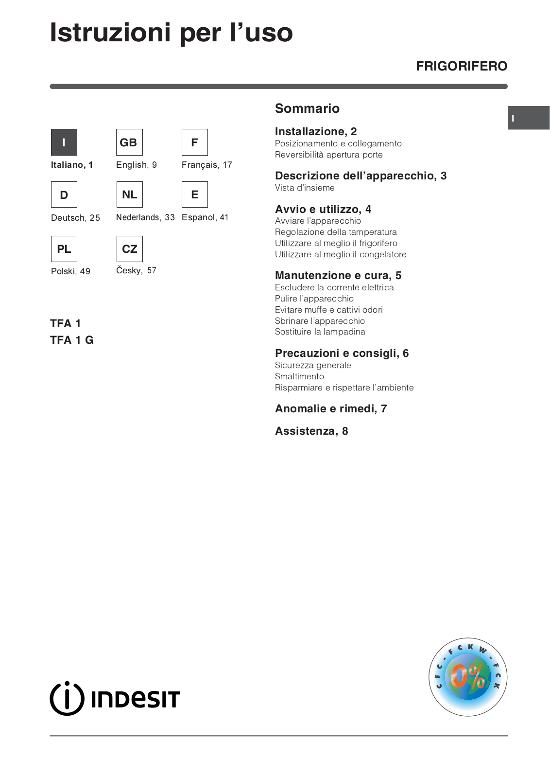 INDESIT TFA 1 User Manual