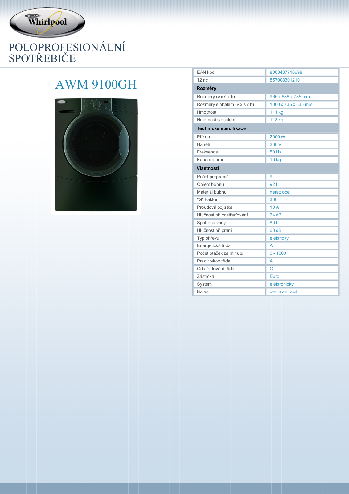 Whirlpool AWM 9100-GH User Manual