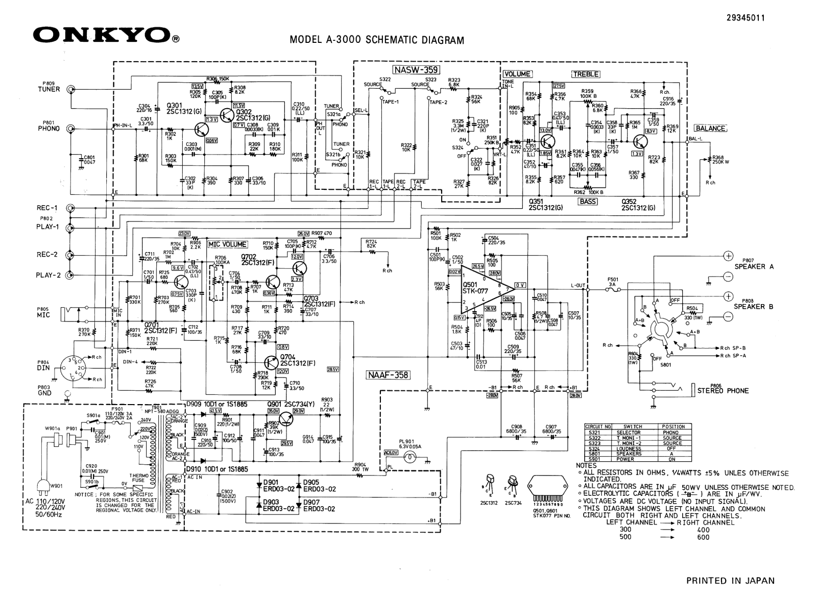 Onkyo A-3000 Schematic
