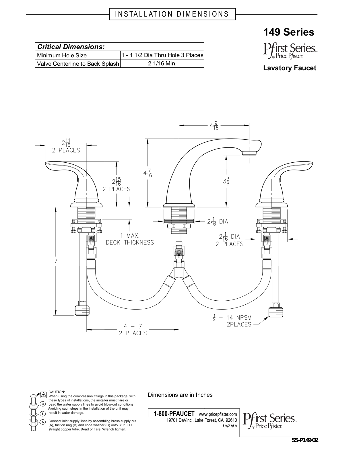 Pfister G149-6100 User Manual