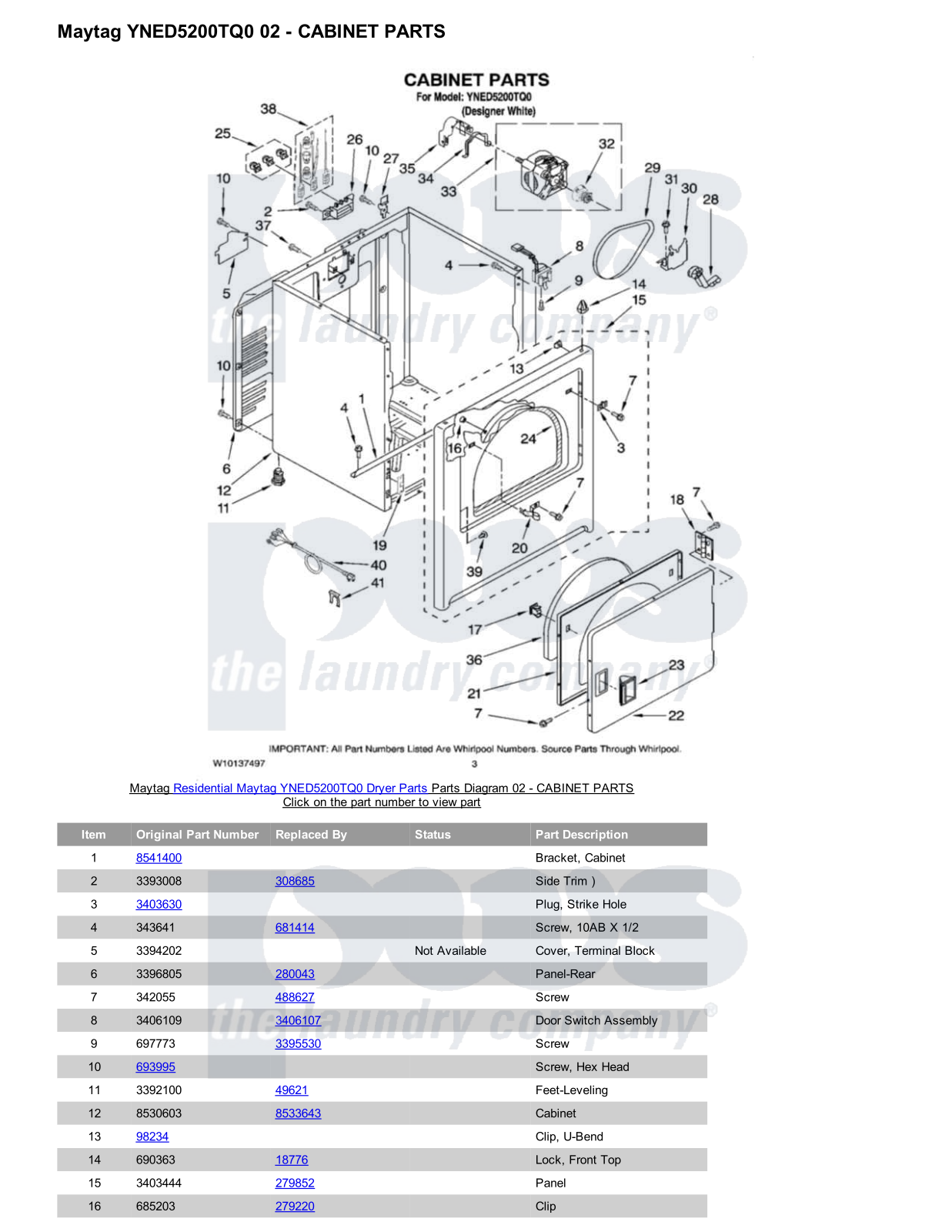 Maytag YNED5200TQ0 Parts Diagram