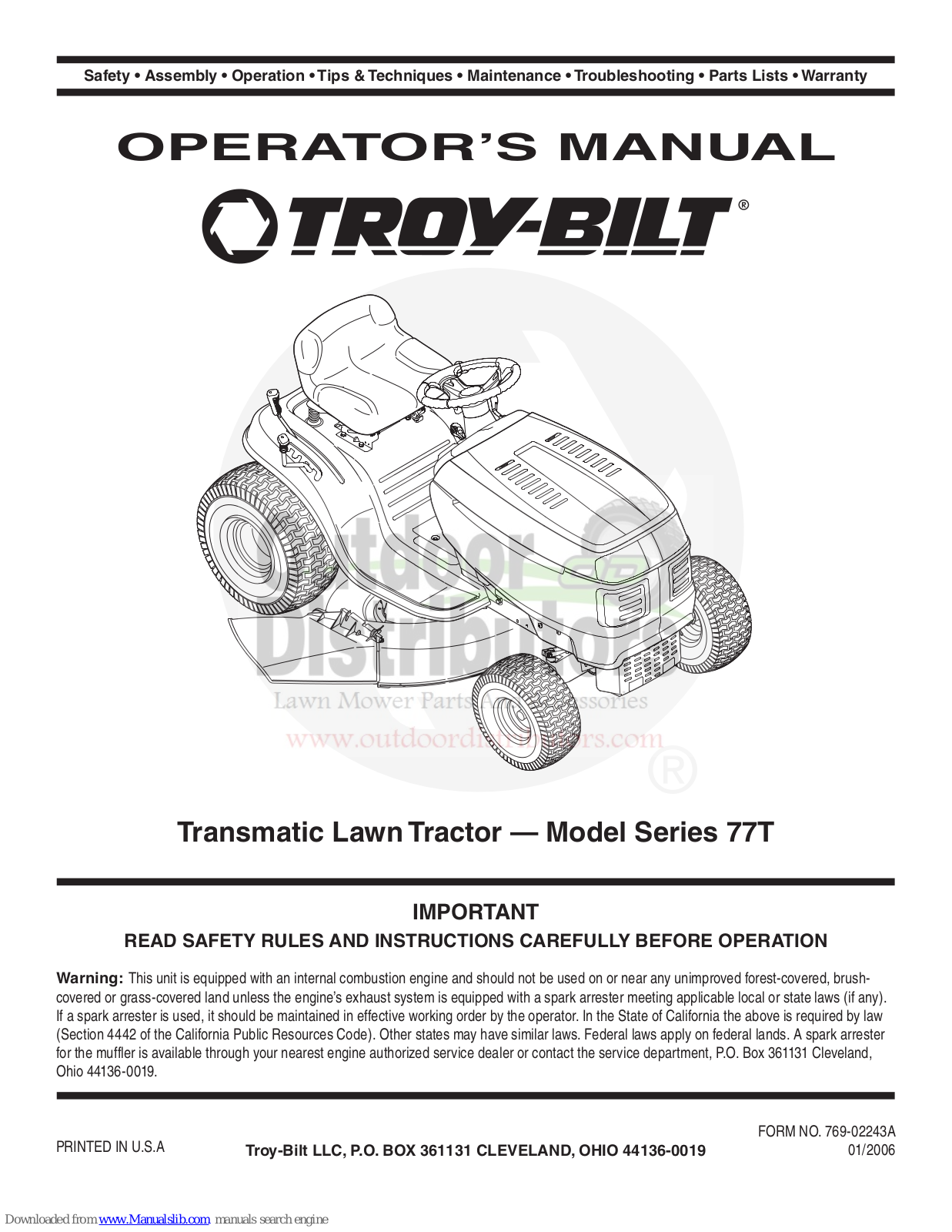 Troy-Bilt 77T Series, Transmatic 77T Series Operator's Manual