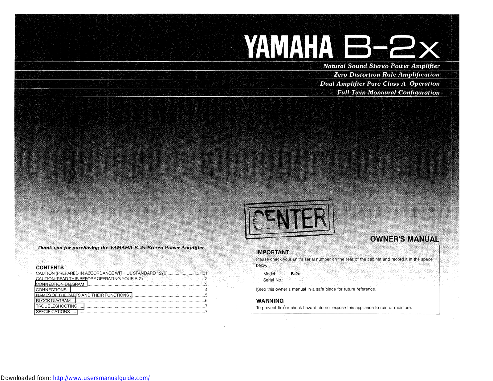 Yamaha Audio B-2x User Manual