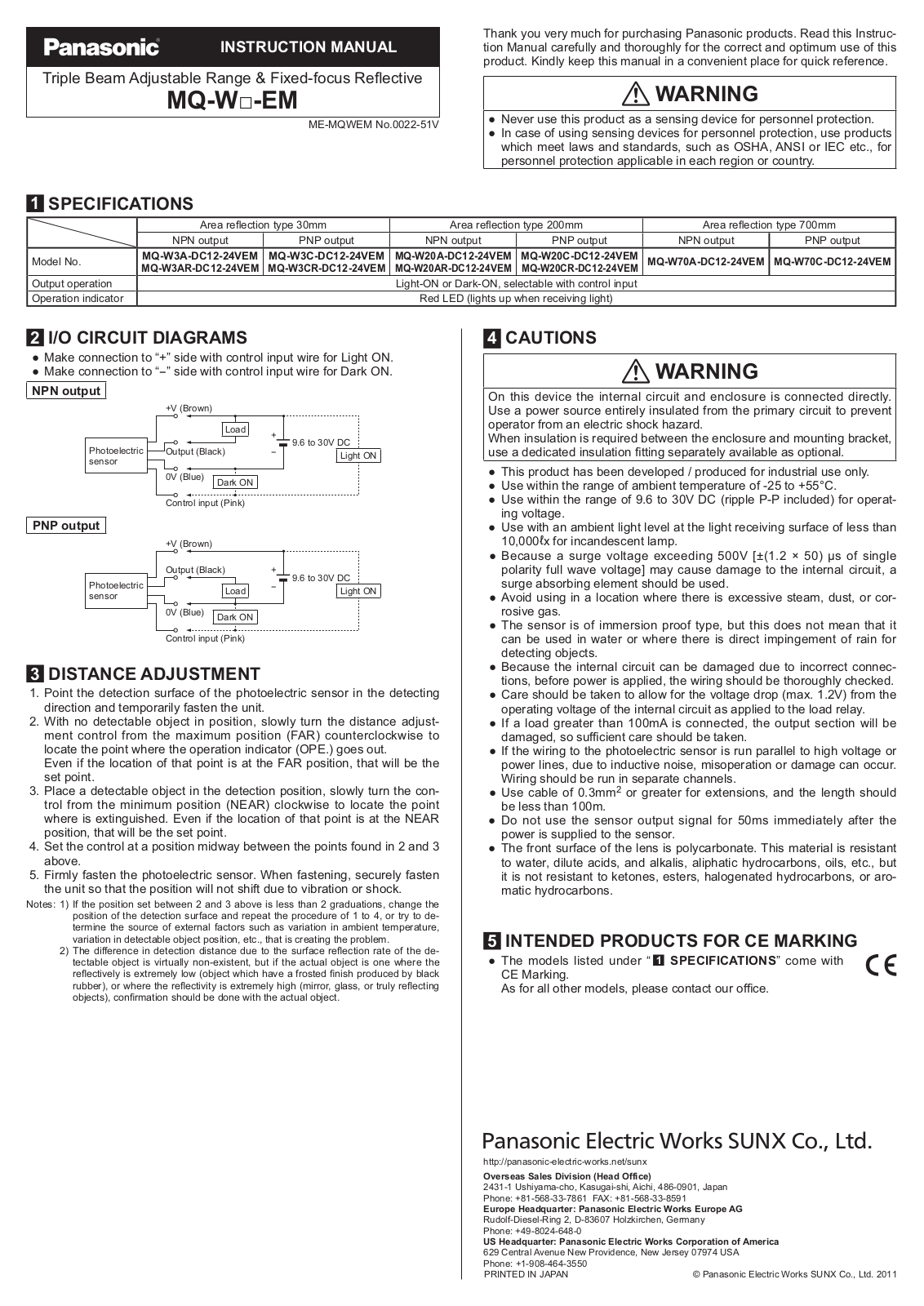 Panasonic MQW20AR1224EMJ, MQW70A1224EMJ, MQW20A1224EMJ, MQW3A1224EMJ, MQW3AR1224EMJ User guide