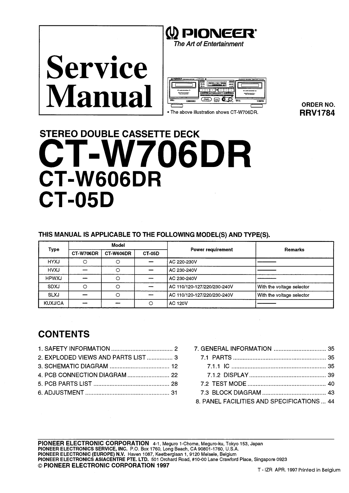 Pioneer CT-05-D, CTW-606-DR, CTW-706-DR Service manual