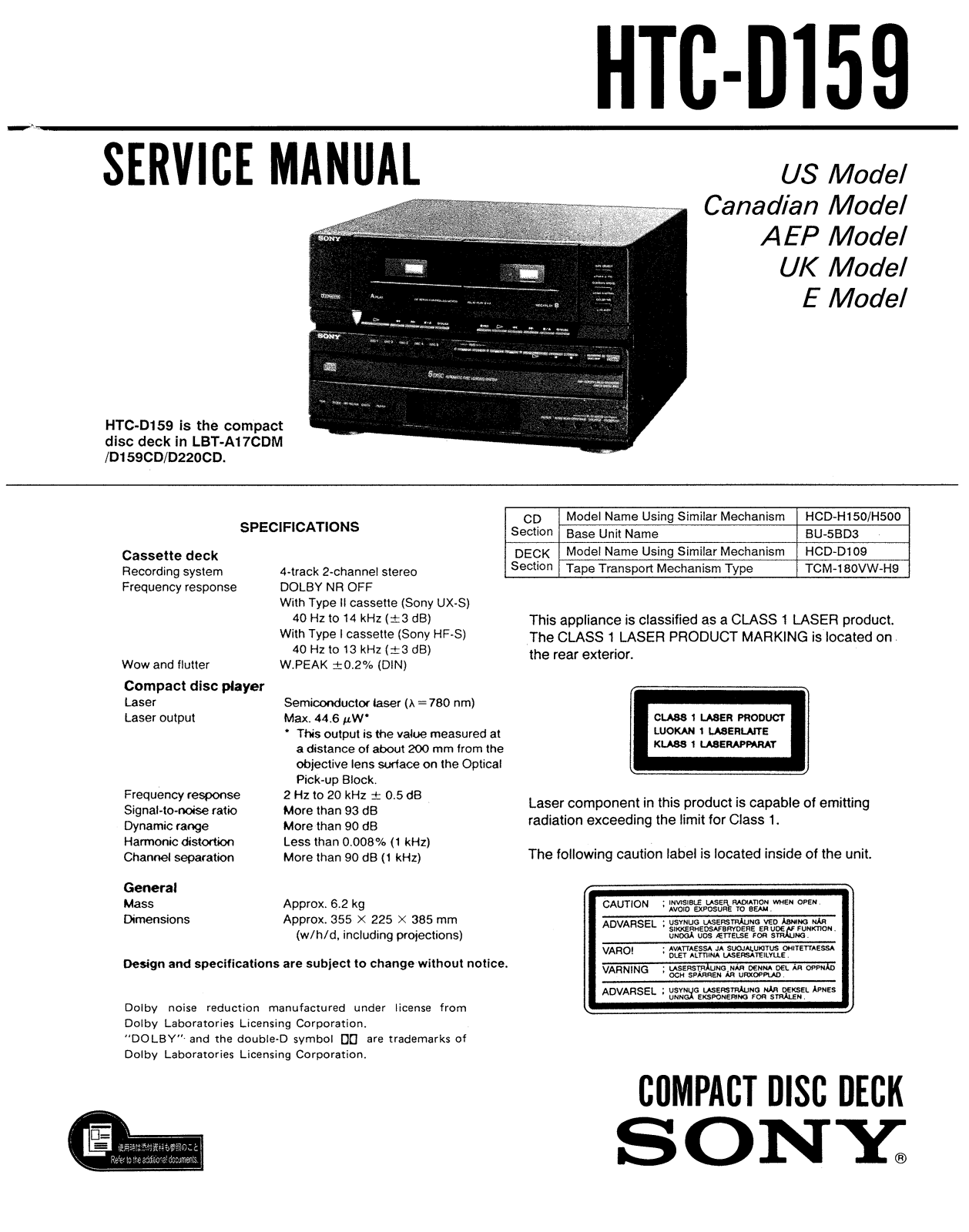 Sony HTCD-159 Service manual