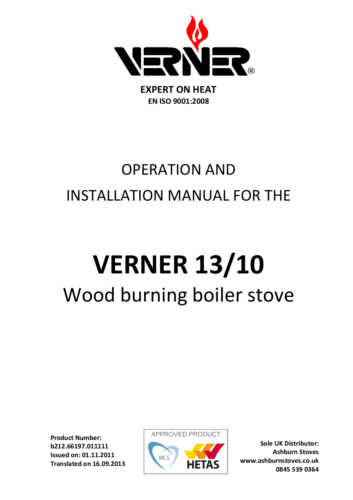 Verner 13, 10, 13/10.1, 13/10 Operation And Installation Manual