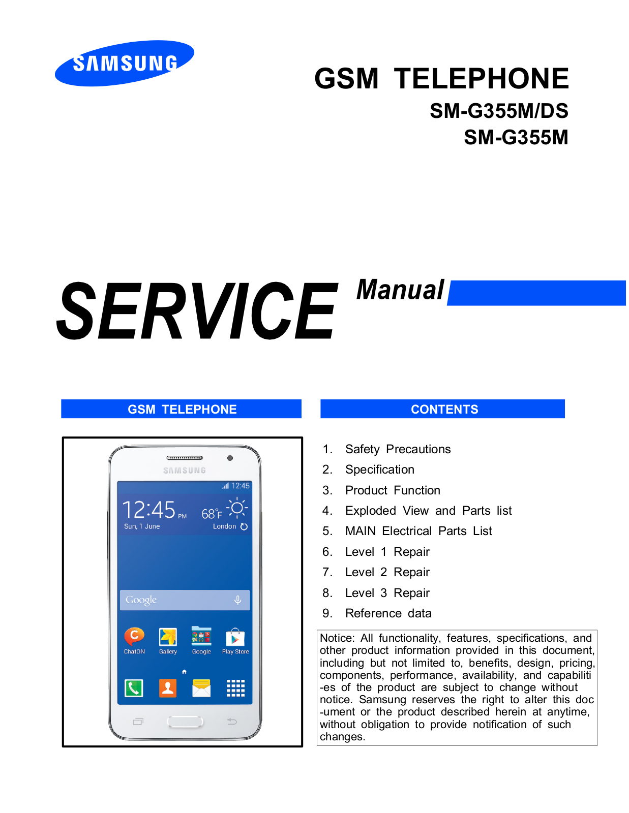 Samsung SM-G355M service manual Cover