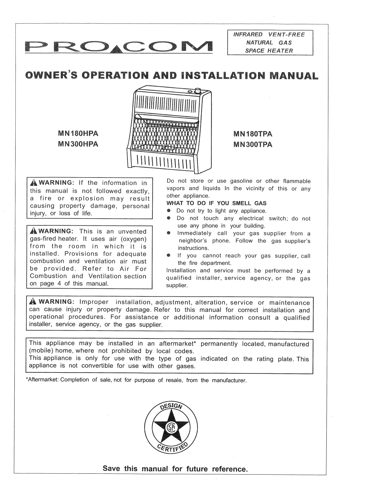 Procom MN300TPA, MN300HPA, MN180TPA, MN180HPA User Manual