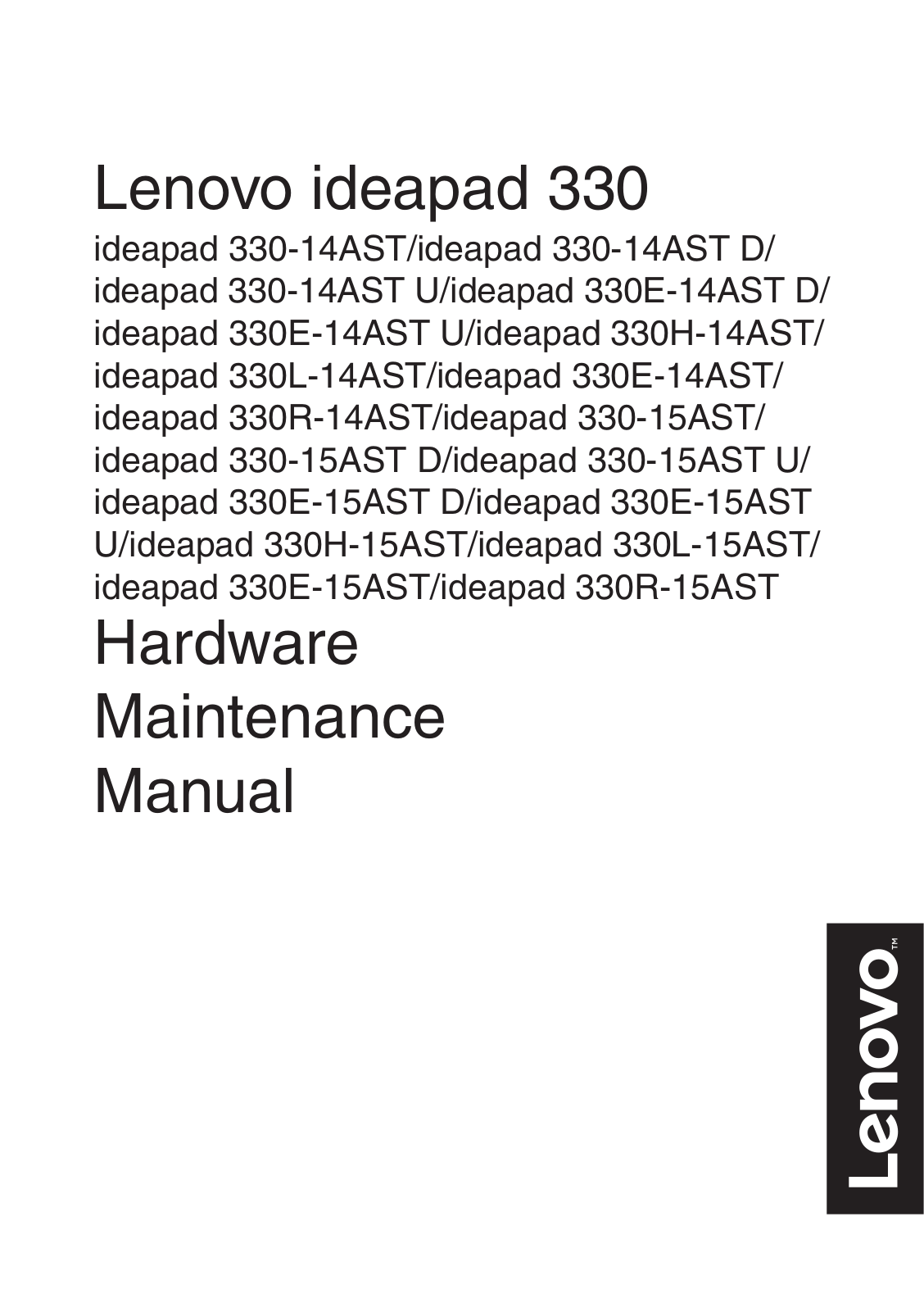 Lenovo ideapad 330-14AST, ideapad 330-14AST D, ideapad 330-14AST U, ideapad 330E-14AST D, ideapad 330E-14AST U Hardware Maintenance Manual