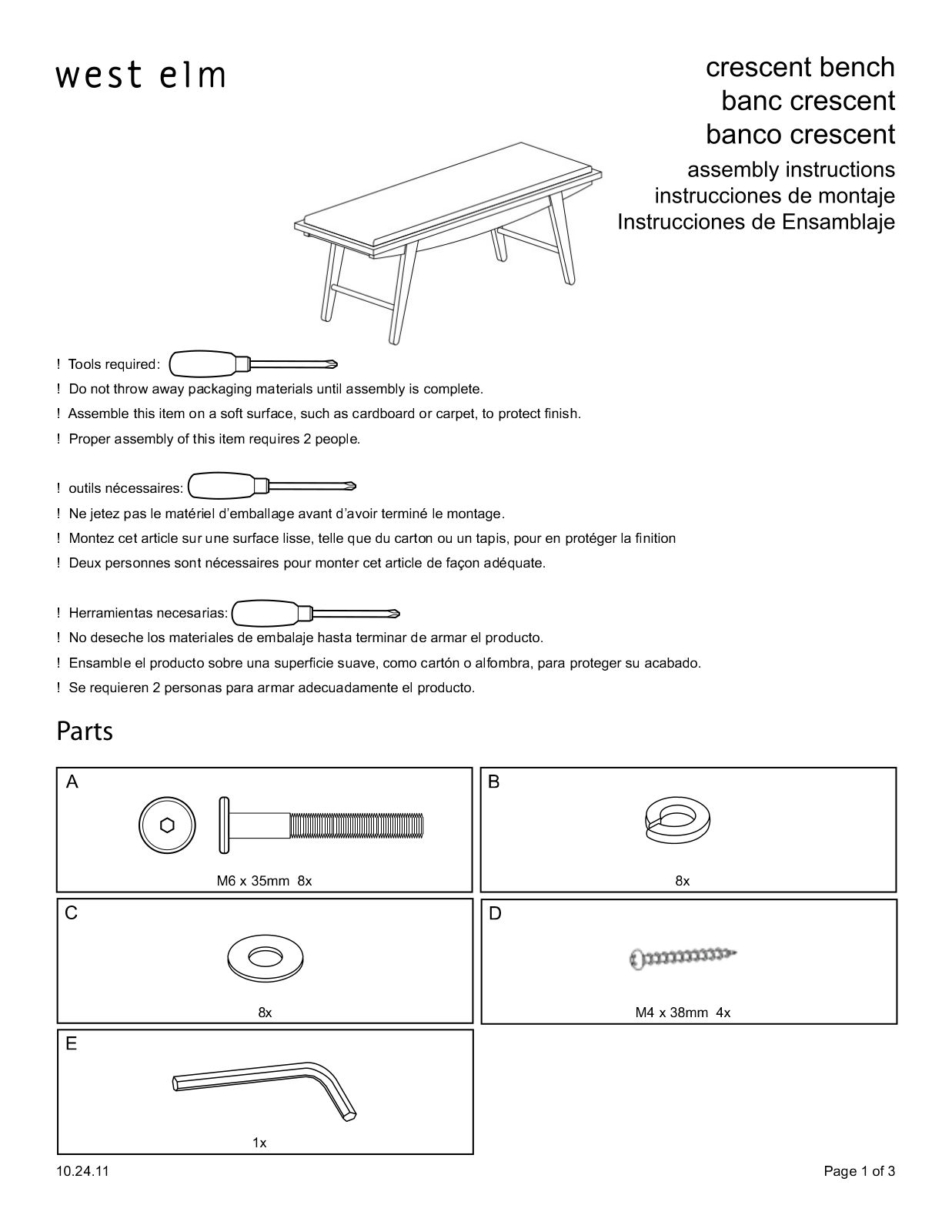 West Elm Crescent Bench Assembly Instruction