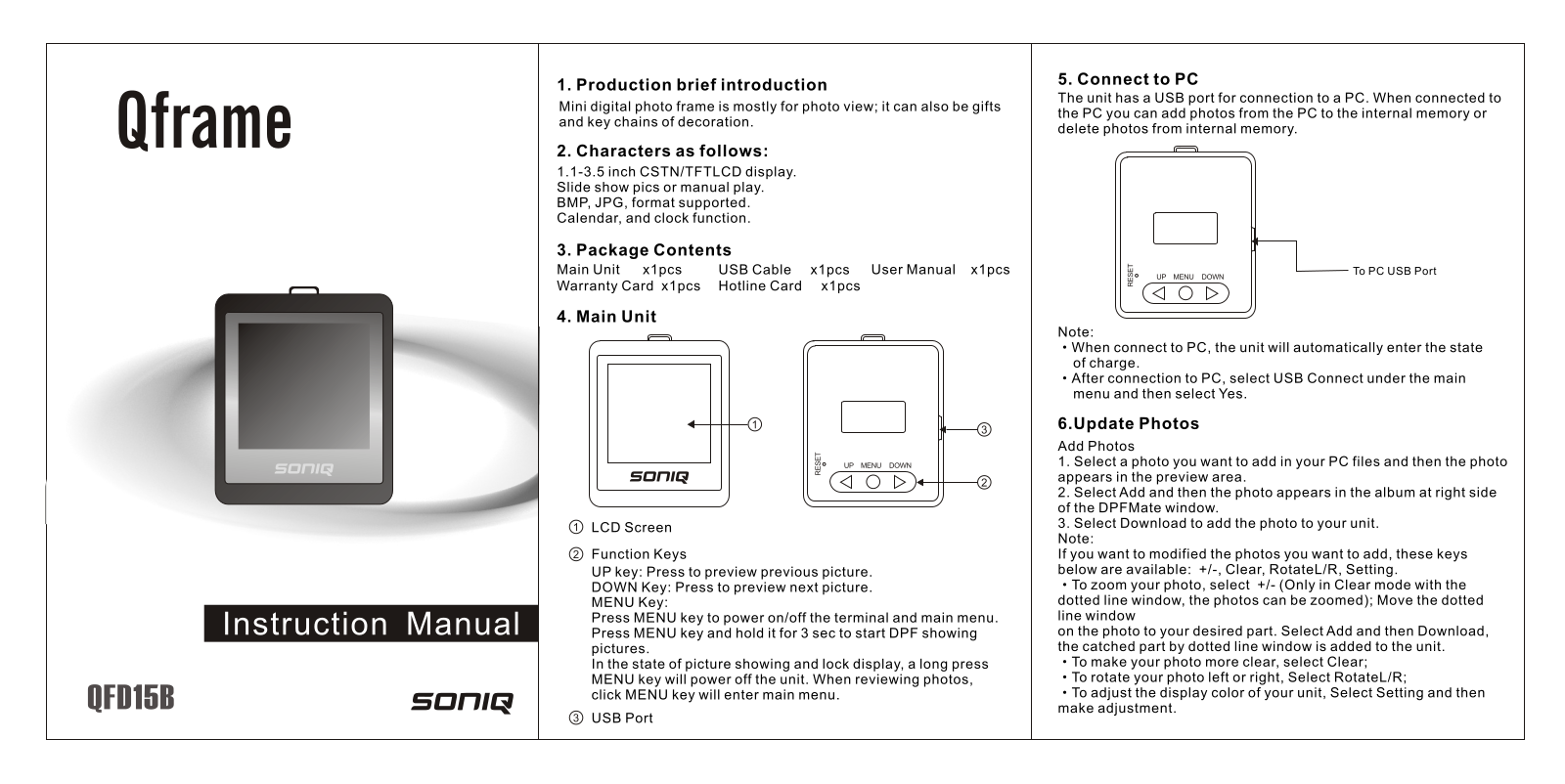 SONIQ QFD15B Instruction