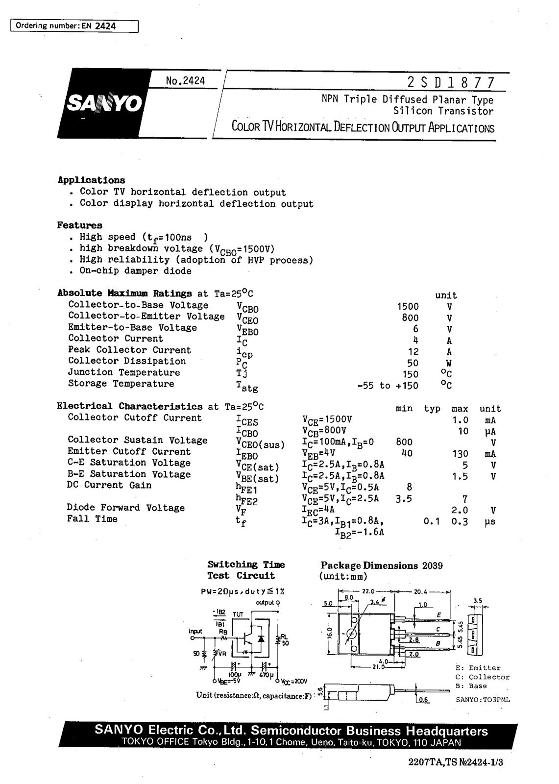 Datasheet 2SD1877 Datasheet (SANYO) - ManualMachine.com