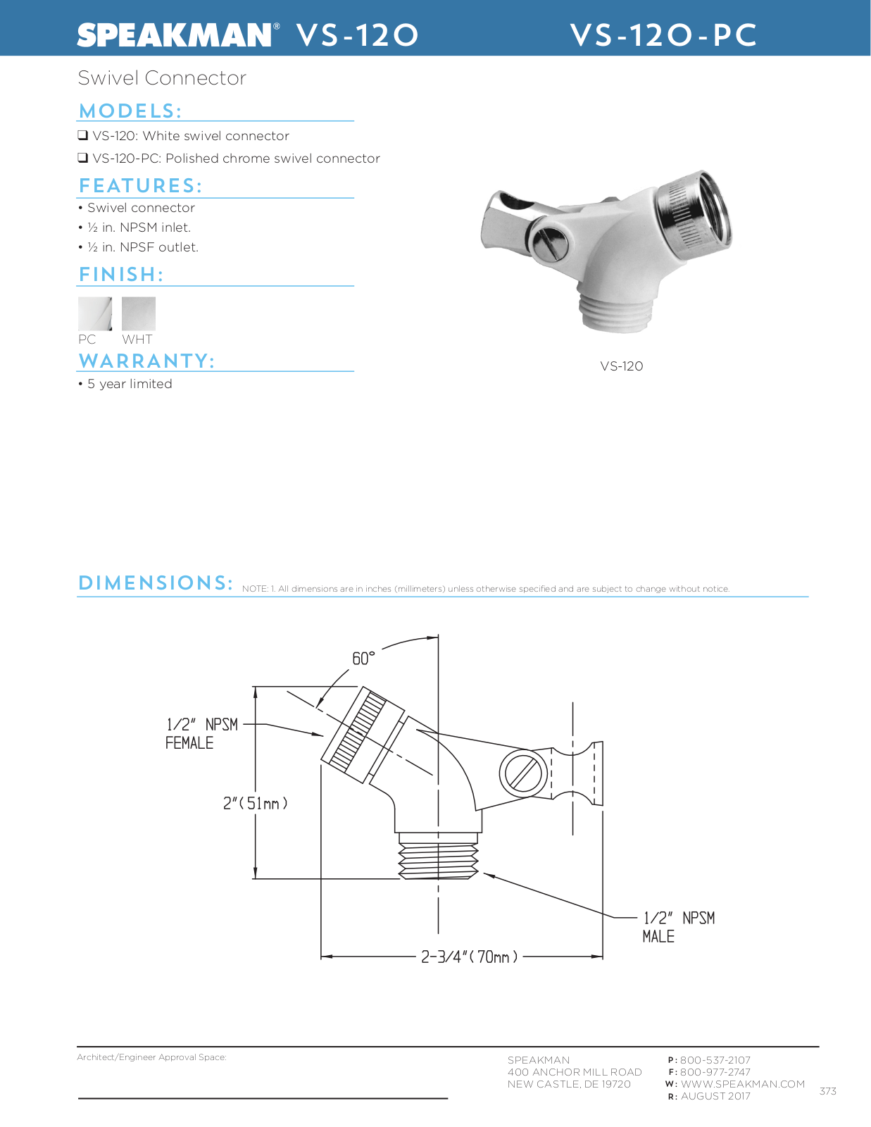 Speakman TCTA1078 Specifications - ManualMachine.com