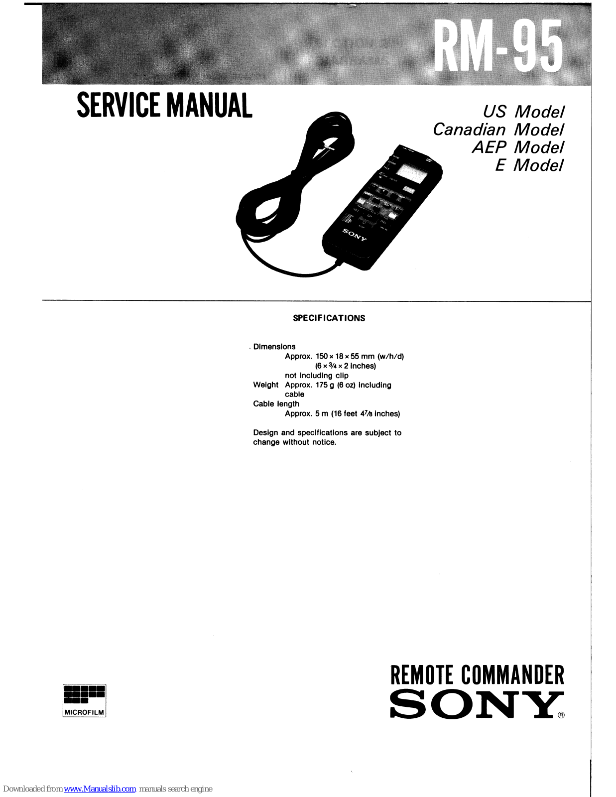 Sony RM-95 Service Manual