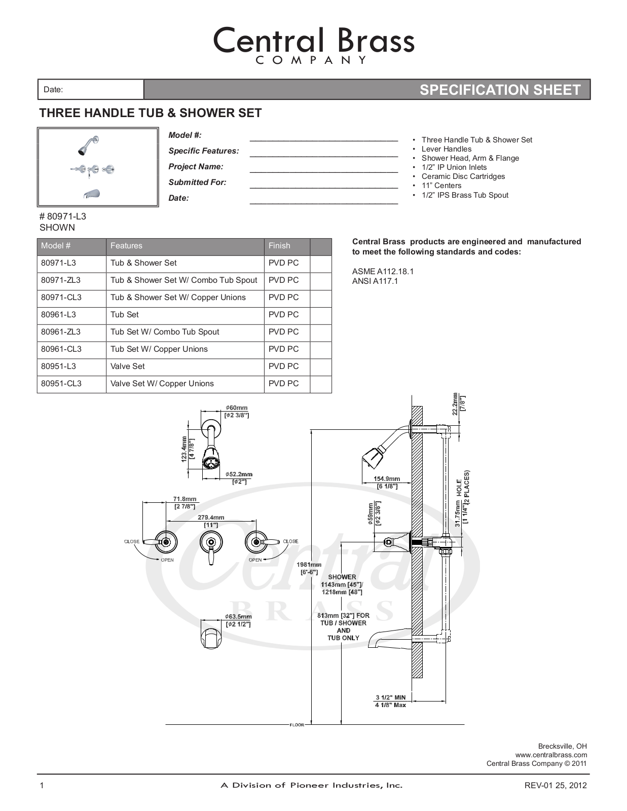 CENTRAL BRASS 80951-CL3 User Manual - ManualMachine.com