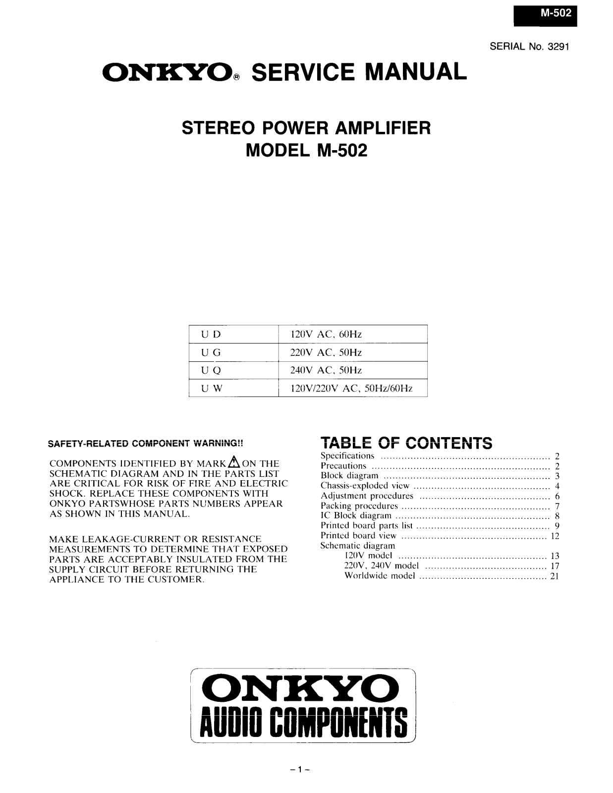 Onkyo M-502 Service manual